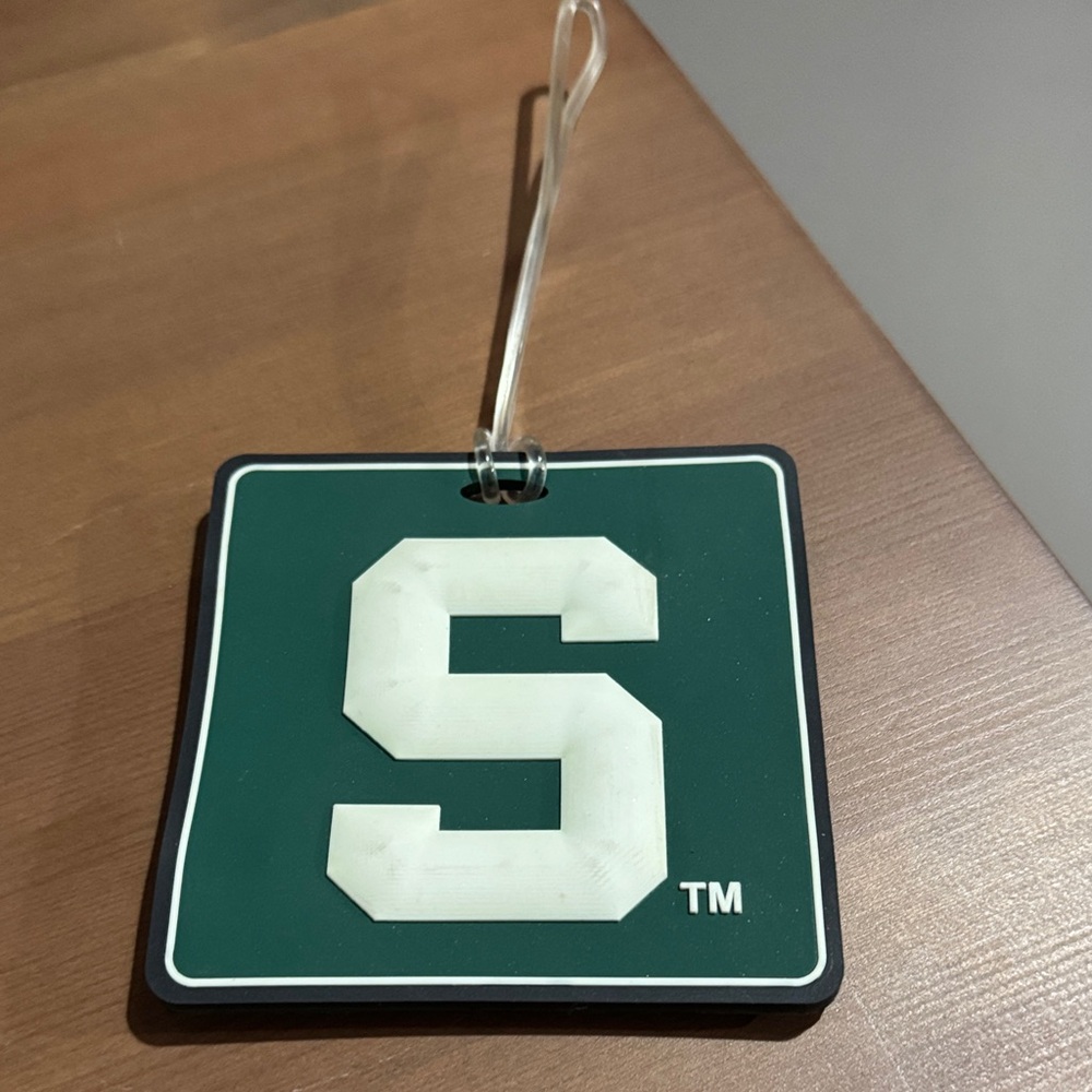 NEW LOWER PRICE:  MSU Green and White 'S' Logo Luggage/Golf Bag tag